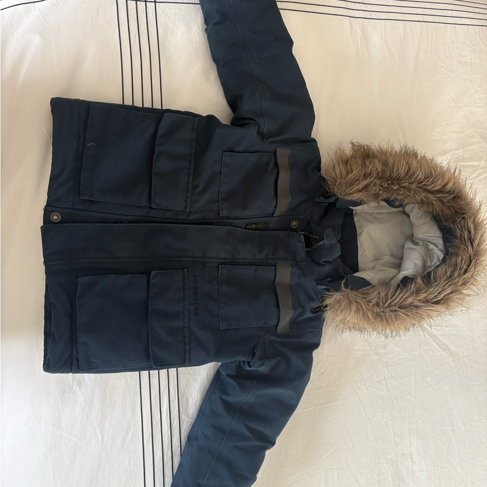 Men's Navy Blue Parka with Faux Fur Hood